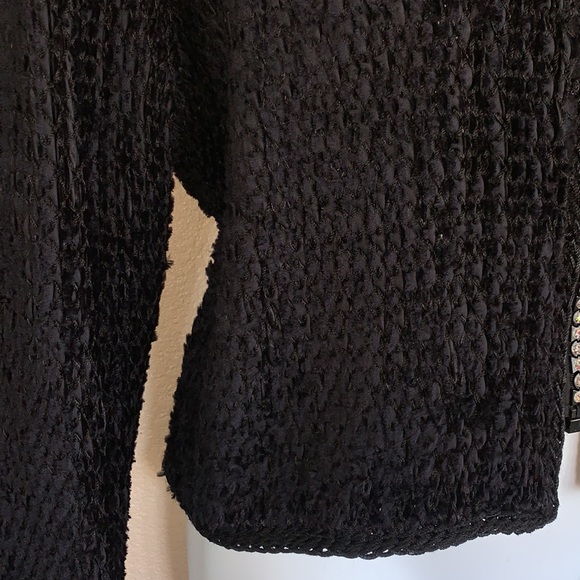 ESTELLE GLACER black artisan chenille cardigan rhinestone embellishments. L - Picture 8 of 17